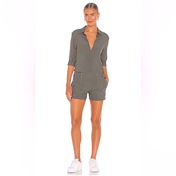 Monrow Pants - MONROW REVOLVE NWT ZIP UP ROMPER in Light Olive Green